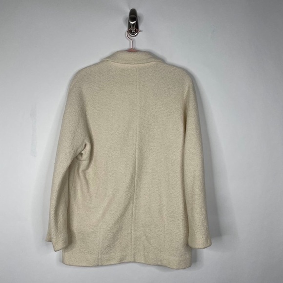 ZARA Single Button Tweed Coat M Cream Off White Shawl Lapel Notch - Picture 3 of 4